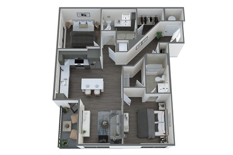 Floor plan for 2 beds, 2 baths, 1057 sqft